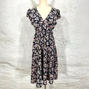 Vintage 90s Grunge Rayon Floral Wrap Dress Open Back